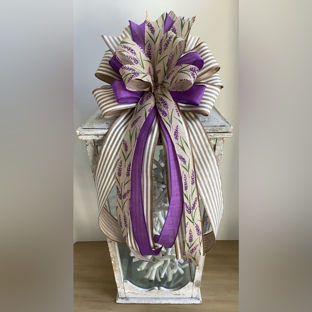 Spring Farmhouse Bow, Wreath Bow, Wreath Accent, Lantern Bow, & Purple Lavender